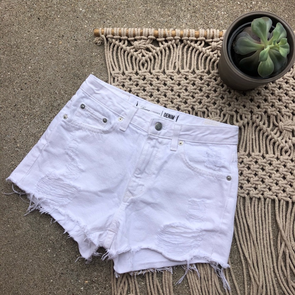 Lovers + Friends Denim White Distressed Jean Shorts